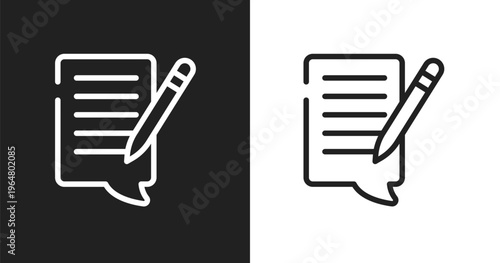 Blogging icon. Linear black, white icon from seo collection. Outline blogging vector. Thin line symbol isolated on white and black background