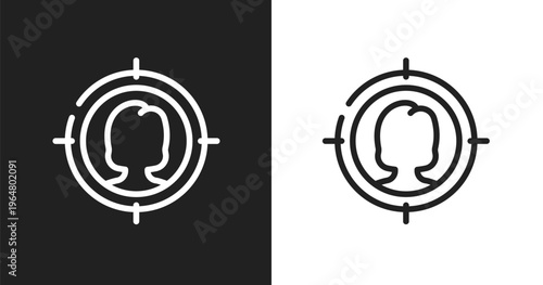 Target audience icon. Linear black, white icon from seo collection. Outline target audience vector. Thin line symbol isolated on white and black background