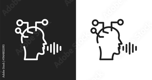 Voice recognition icon. Linear black, white icon from artificial intelligence collection. Outline voice recognition vector. Thin line symbol isolated on white and black background