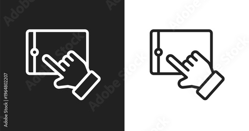 Touchscreen icon. Linear black, white icon from computer functions collection. Outline touchscreen vector. Thin line symbol isolated on white and black background