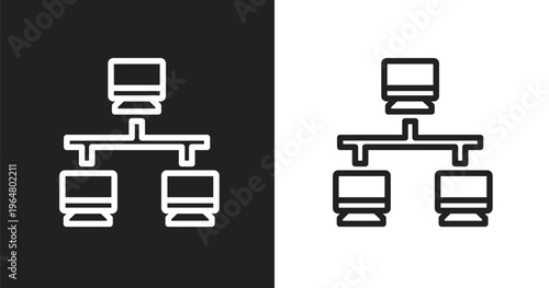 Lan icon. Linear black, white icon from network and database collection. Outline lan vector. Thin line symbol isolated on white and black background