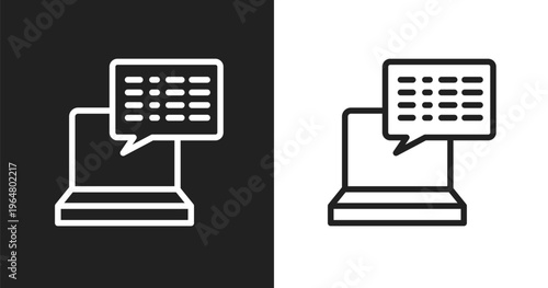 Subtitles icon. Linear black, white icon from computer and files collection. Outline subtitles vector. Thin line symbol isolated on white and black background