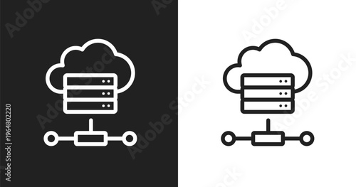 Online server icon. Linear black, white icon from network and database collection. Outline online server vector. Thin line symbol isolated on white and black background