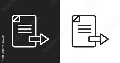 Export file icon. Linear black, white icon from computer applications collection. Outline export file vector. Thin line symbol isolated on white and black background