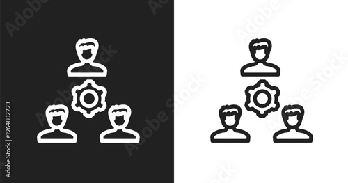 Work team icon. Linear black, white icon from computer applications collection. Outline work team vector. Thin line symbol isolated on white and black background