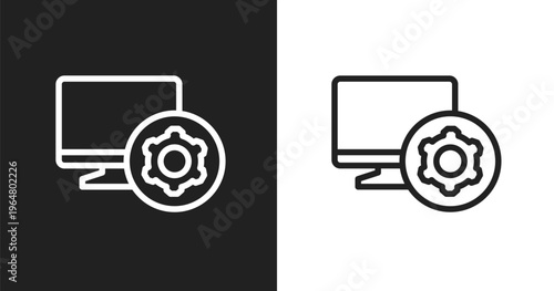 Computer settings icon. Linear black, white icon from computer applications collection. Outline computer settings vector. Thin line symbol isolated on white and black background