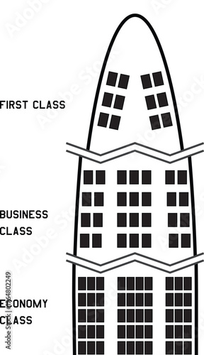 747-400 Seat Plan Layout First, Business, and Economy Class Airplane Vector Illustration Cabin Seating Chart
