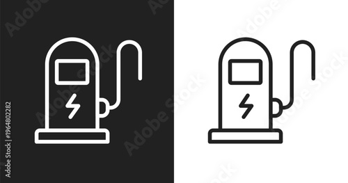 Electric station icon. Linear black, white icon from technology collection. Outline electric station vector. Thin line symbol isolated on white and black background