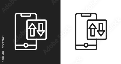 Mobile data icon. Linear black, white icon from data organization collection. Outline mobile data vector. Thin line symbol isolated on white and black background