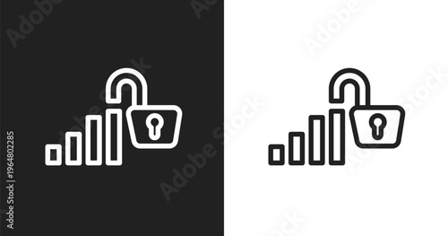 Open data icon. Linear black, white icon from data organization collection. Outline open data vector. Thin line symbol isolated on white and black background