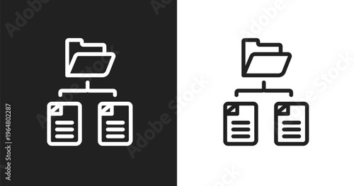 Folder network icon. Linear black, white icon from data organization collection. Outline folder network vector. Thin line symbol isolated on white and black background