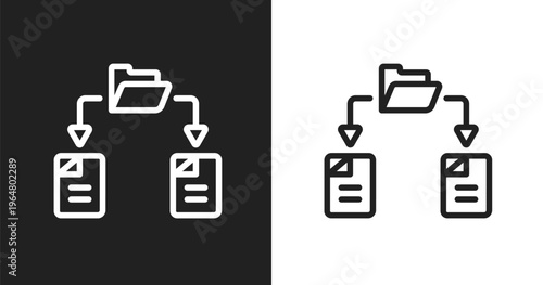 File sharing icon. Linear black, white icon from data organization collection. Outline file sharing vector. Thin line symbol isolated on white and black background