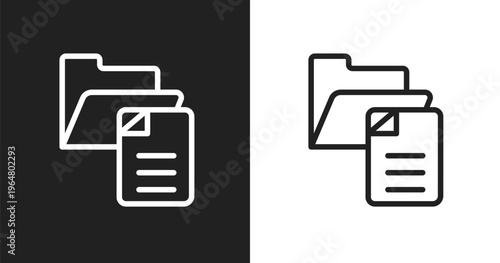 File management icon. Linear black, white icon from data organization collection. Outline file management vector. Thin line symbol isolated on white and black background