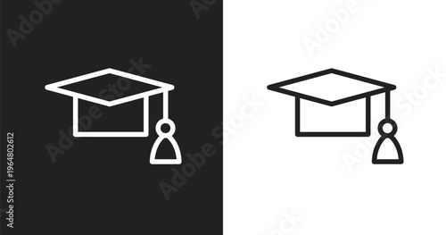 Graduation cap icon. Linear black, white icon from online learning collection. Outline graduation cap vector. Thin line symbol isolated on white and black background