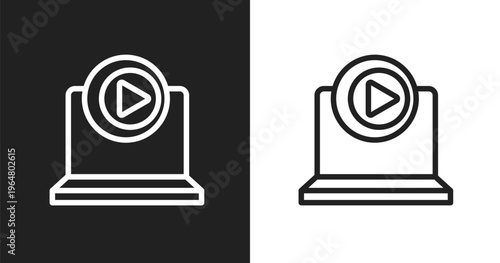 Multimedia player icon. Linear black, white icon from online learning collection. Outline multimedia player vector. Thin line symbol isolated on white and black background