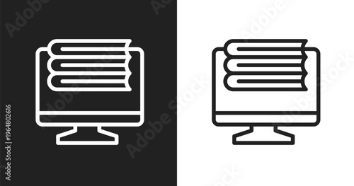 Online library icon. Linear black, white icon from online learning collection. Outline online library vector. Thin line symbol isolated on white and black background