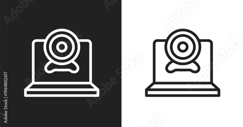 Webcamera icon. Linear black, white icon from online learning collection. Outline webcamera vector. Thin line symbol isolated on white and black background