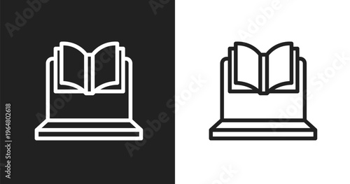 Online lesson icon. Linear black, white icon from online learning collection. Outline online lesson vector. Thin line symbol isolated on white and black background