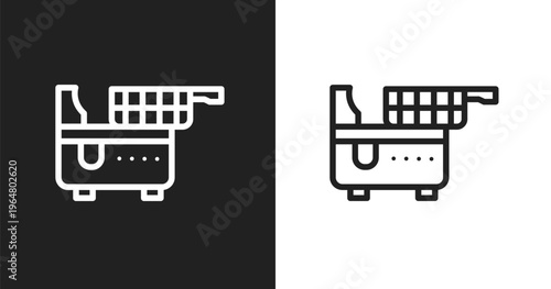 Electric fryer icon. Linear black, white icon from household appliances collection. Outline electric fryer vector. Thin line symbol isolated on white and black background