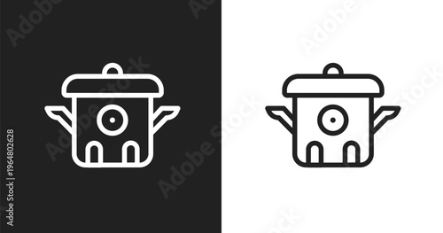 Cooker icon. Linear black, white icon from household appliances collection. Outline cooker vector. Thin line symbol isolated on white and black background