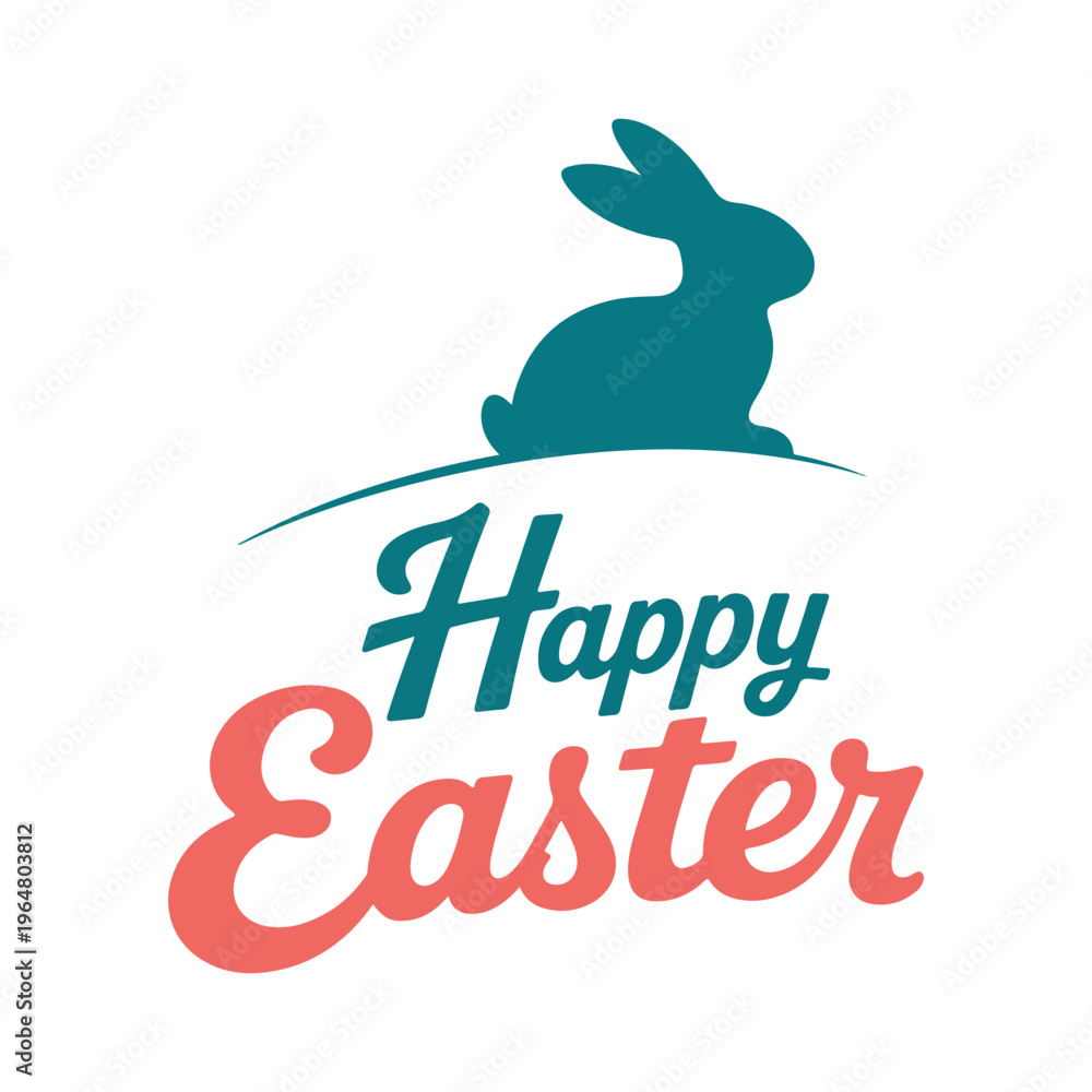 Fototapeta premium SEO Title Happy Easter Typography Design with Bunny Silhouette: Minimalist Holiday Greeting Vector