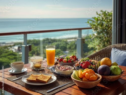 Breakfast on Balcony With Ocean View in Cancun During Morning Hours