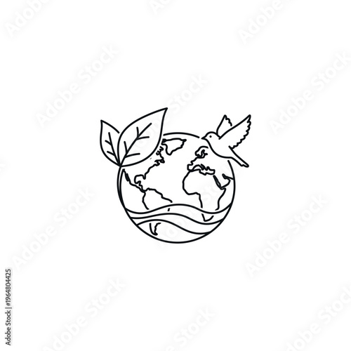 Earth globe with leaves and dove.