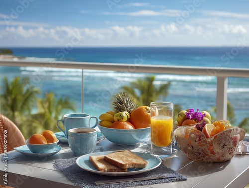 Breakfast on Balcony With Ocean View in Cancun During Morning Hours