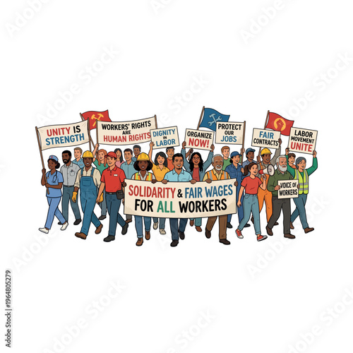 Diverse group of people holding protest signs.