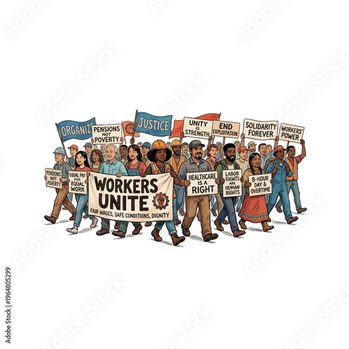 Diverse group of people protesting together.