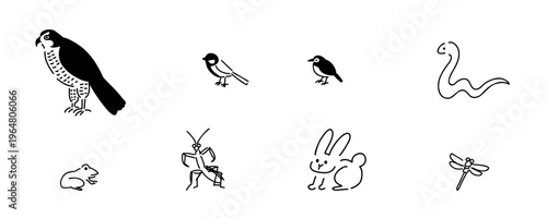 predators, producers, consumers_ecosystem, food chain, ecological pyramid_line art｜捕食者,生産者,消費者_生態系,食物連鎖,生態系ピラミッド_線画