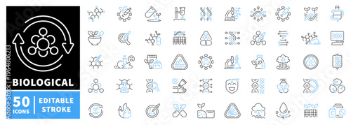 Biological icons set. editable line icons, outline, scientific and molecular symbols