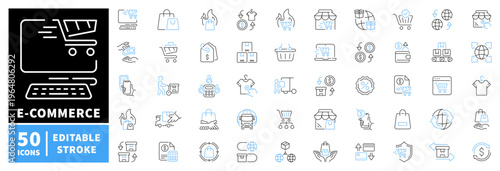 E-commerce icons set. editable line icons for shopping, retail svg graphics
