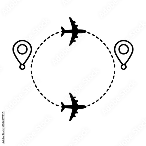 Airplane Flight Route Between Locations Travel Journey Vector Illustration