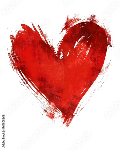 hand-painted red heart icon with loose brush stroke edges, simple artistic design, isolated on white background 