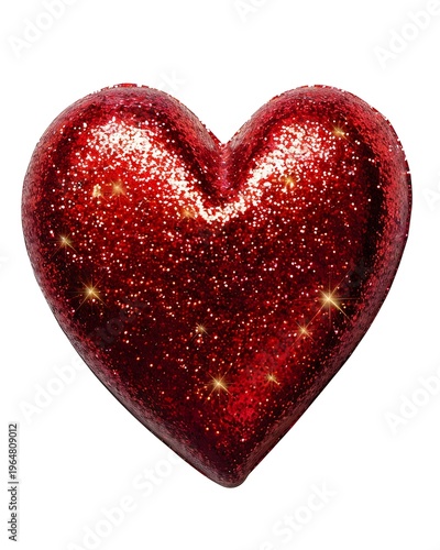 Red glitter heart with smooth edges, isolated PNG isolated on white background 