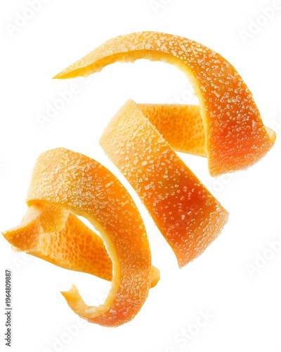 Spiral orange peel twist cutout , zest curl element isolated on white background 