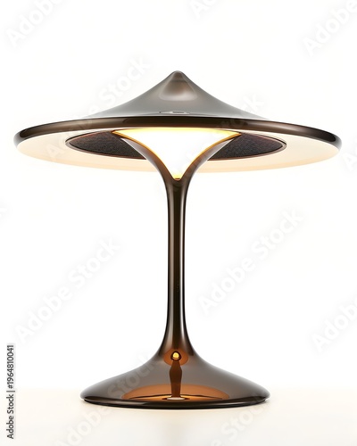 Table lamp casting warm circular light pool isolated on white background 