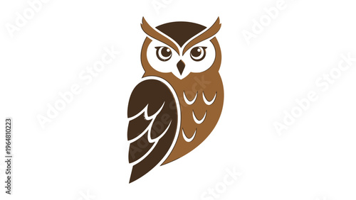 A cute vector illustration of a wise brown owl character with large eyes and feathers isolated on a white background as a wildlife nature icon.