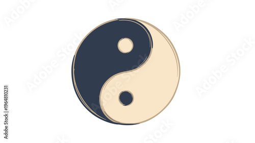 A minimalist black and white yin yang vector icon representing Zen philosophy and cultural harmony, designed as a balanced symbol of peace and Taoist meditation on a transparent background.
