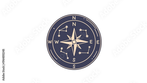 A vector illustration of a magnetic compass rose isolated on a white background as a metal navigation instrument for travel orientation and geography map exploration discovery.