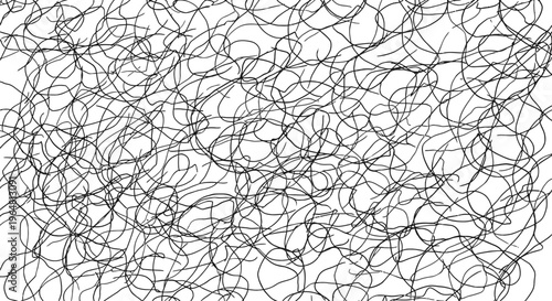 A complex network of tangled black lines on a white background.