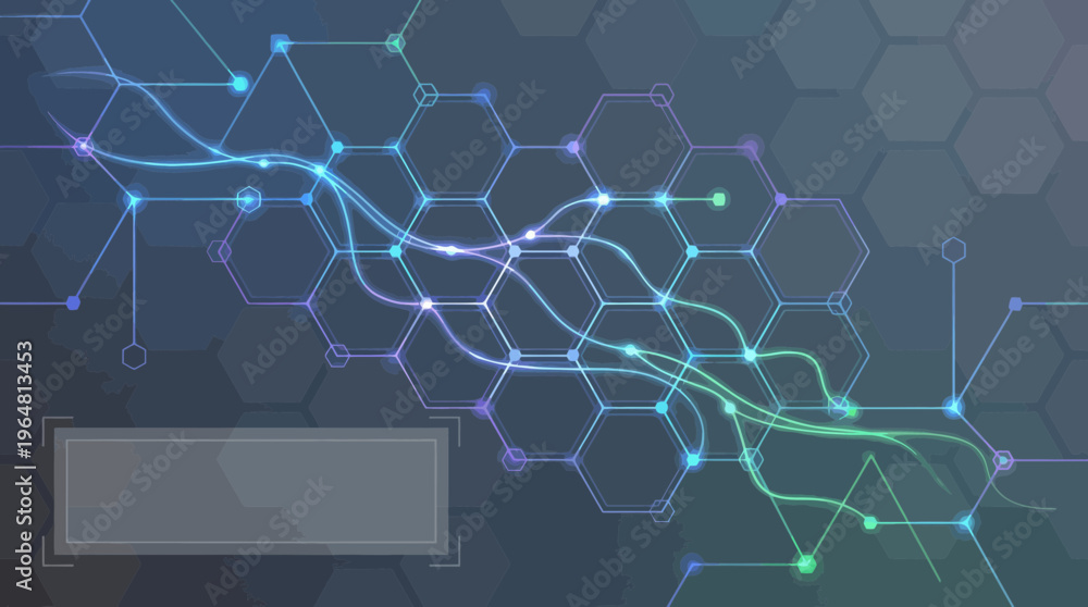 Obraz premium Futuristic Digital Data Network Background with Glowing Hexagons