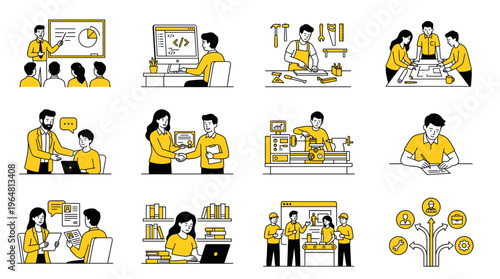 Professional office workers characters set for business presentation and team collaboration scenes.