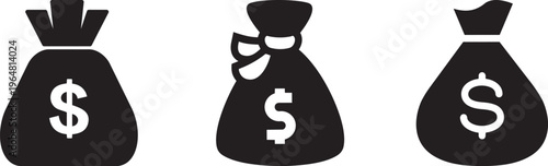 Wealth Symbols: Simple and clear silhouettes of money bags, adorned with dollar signs, convey themes of wealth, investment, and financial transactions. A timeless symbol for money related projects.png