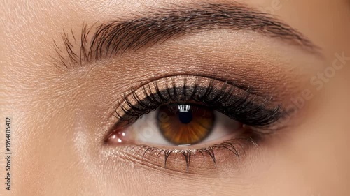 Close up of closed eye with warm brown and bronze eyeshadow makeup