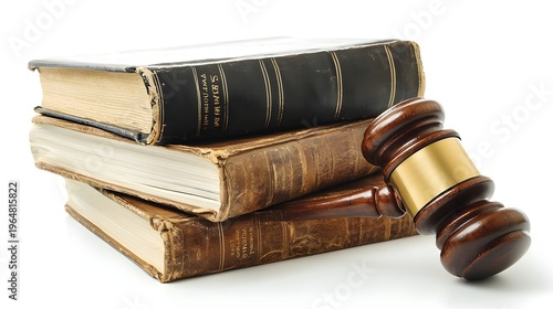 Judicial concept with wooden hammer and legal volumes picture