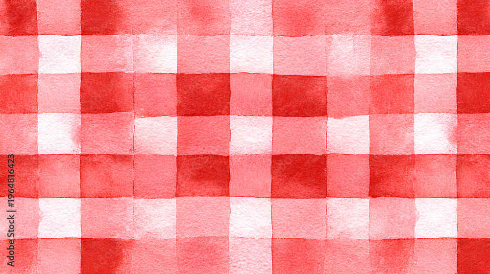 Seamless hand painted red gingham check pattern with soft watercolor texture. Warm cheerful plaid background ideal for fabric, wallpaper, packaging, stationery, kitchen and summer designs Stock Vector