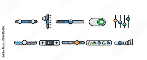 Collection of modern UI slider and toggle control icons for digital interfaces