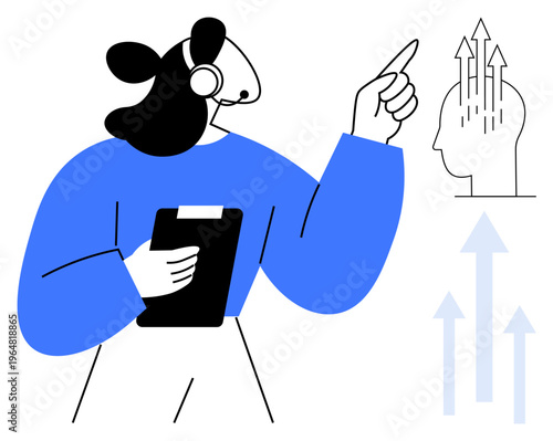 Business growth concept. Business growth ed by a professional woman pointing at rising arrows. Business growth through mentorship, strategy, and innovation. Perfect for education, leadership